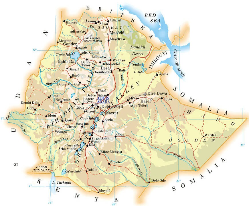 physikalisch karte von Athiopien